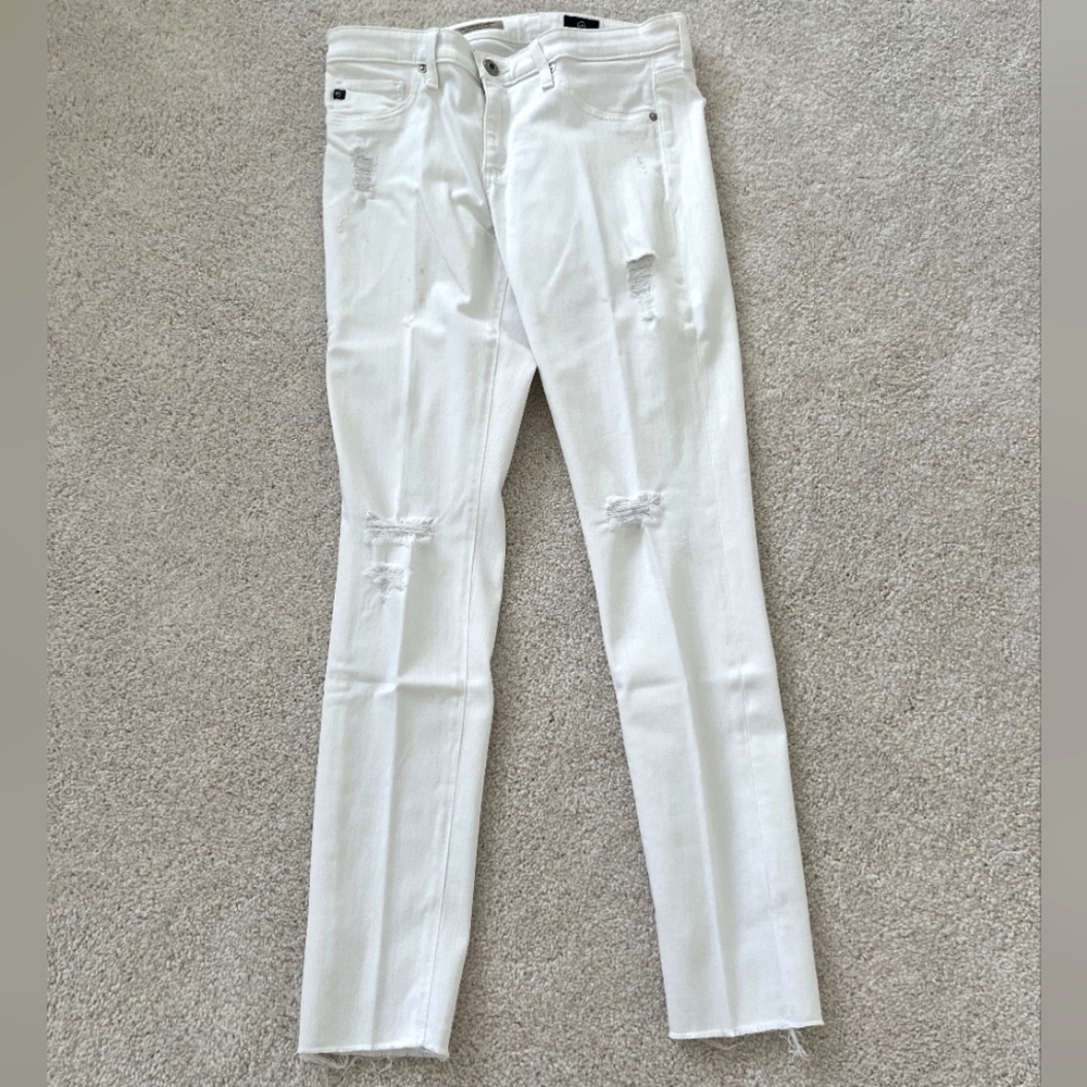 EUC AG Adriano Goldschmied White Distressed Jeans Super Skinny Ankle - Size 27